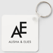Elegant Couple Monogram | Simple Black & White  キーホルダー (裏面)