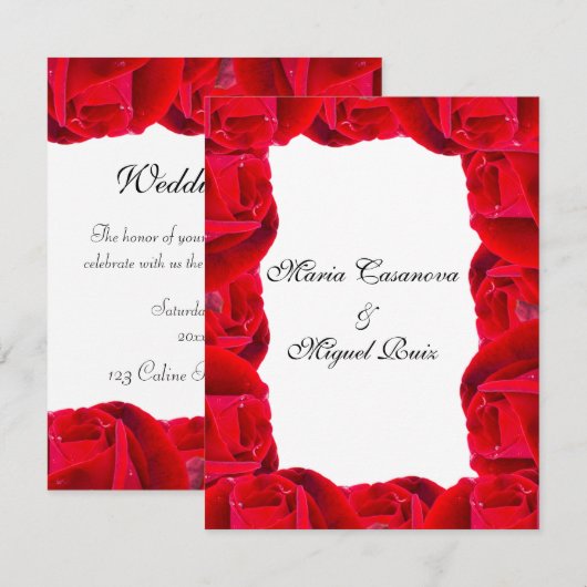 elegant couple red roses 招待状 (正面/裏面)