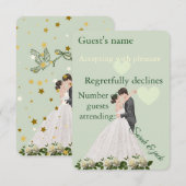 Elegant couples floral green RSVP card (正面/裏面)
