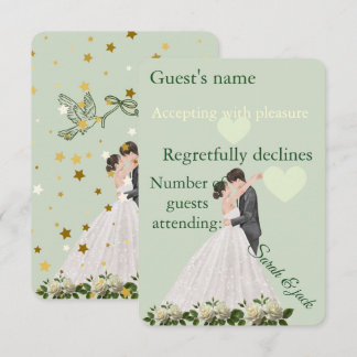 Elegant couples floral green RSVP card
