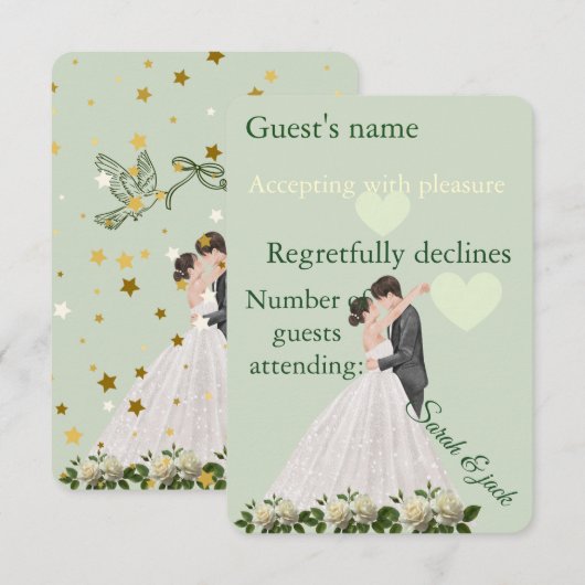 Elegant couples floral green RSVP card (正面/裏面)