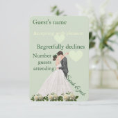 Elegant couples floral green RSVP card (スタンド正面)
