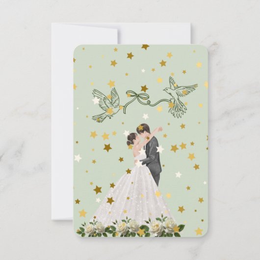 Elegant couples floral green RSVP card (裏面)