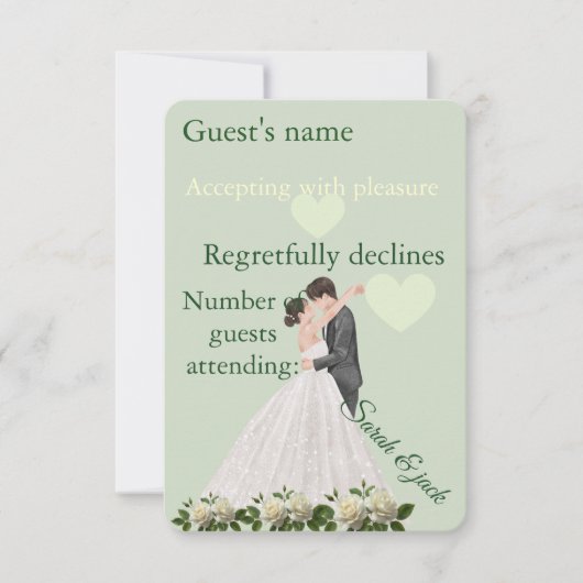 Elegant couples floral green RSVP card (正面)