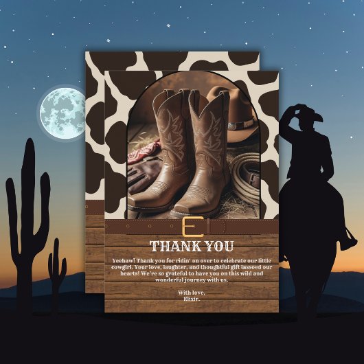 Elegant Cowgirl Boots Baby Shower サンキューカード