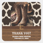 Elegant Cowgirl Boots Baby Shower スクエアシール (正面)