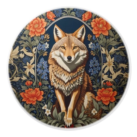 Elegant Coyote William Morris Inspired  セラミックノブ (正面)