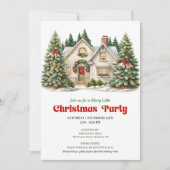 Elegant Cozy Christmas house invitation watercolor 招待状 (正面)
