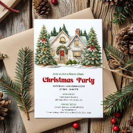 Elegant Cozy Christmas house invitation watercolor 招待状