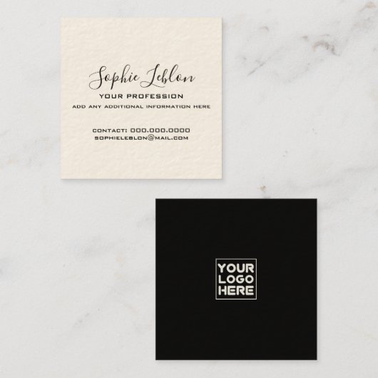 Elegant Cream and Black Card with Script Name スクエア名刺 (正面/裏面)