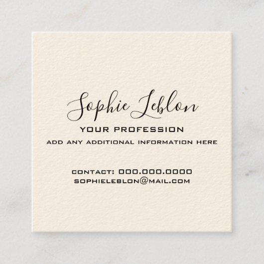 Elegant Cream and Black Card with Script Name スクエア名刺 (正面)