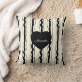 Elegant Cream and Black Stripes Heart Custom Name クッション (ブランケット)
