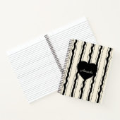 Elegant Cream and Black Stripes Heart Custom Name ノートブック (内部)