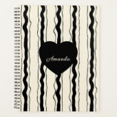 Elegant Cream and Black Stripes Heart Custom Name プランナー手帳 (正面)