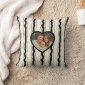 Elegant Cream and Black Stripes Heart Custom Photo クッション (ブランケット)