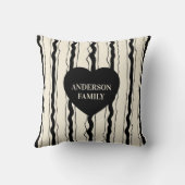 Elegant Cream and Black Stripes Heart Custom Photo クッション (裏面)
