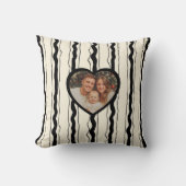 Elegant Cream and Black Stripes Heart Custom Photo クッション (正面)