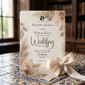 Elegant Cream Boho Rose Rustic Wedding 招待状