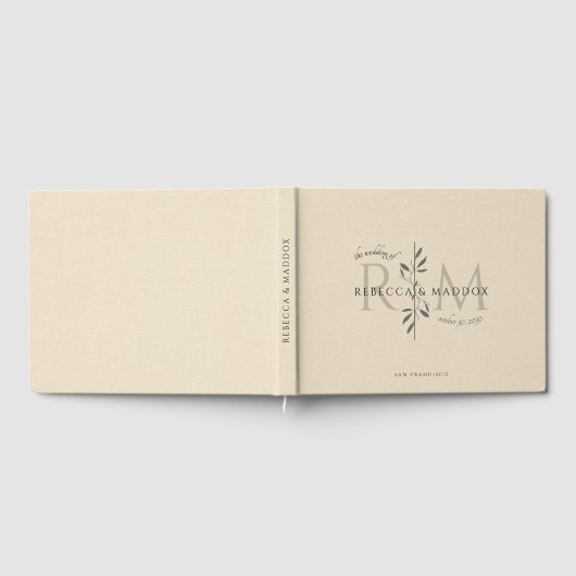Elegant Cream Botanical Monogram Wedding ゲストブック (全面)