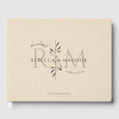 Elegant Cream Botanical Monogram Wedding ゲストブック (正面)