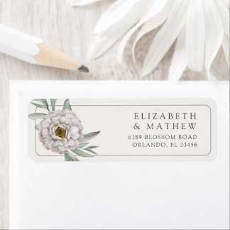 Elegant Cream & Brown Floral Wedding Label ラベル