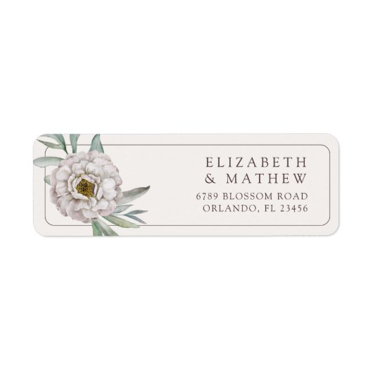 Elegant Cream & Brown Floral Wedding Label ラベル (正面)