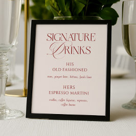 Elegant Cream & Burgundy Wedding Signature Drinks ポスター