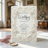 Elegant Cream Faux Sculpted Swans Wedding   招待状