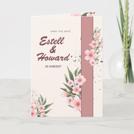 Elegant Cream Floral Wedding Invitation 招待状 (正面)