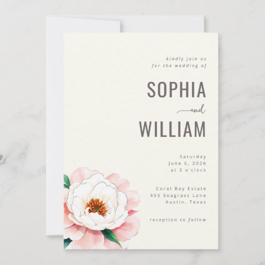 Elegant Cream Floral Wedding Invitation 招待状 (正面)
