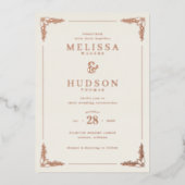 Elegant Cream Floral Wedding Invitation 箔招待状 (正面)