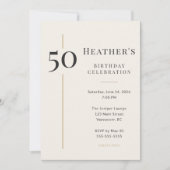 Elegant Cream & Gold 50th Birthday 招待状 (正面)