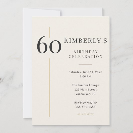 Elegant Cream & Gold 60th Birthday 招待状 (正面)