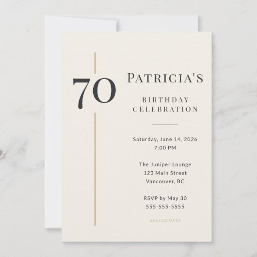 Elegant Cream & Gold 70th Birthday 招待状 (正面)