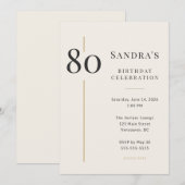 Elegant Cream & Gold 80th Birthday 招待状 (正面/裏面)