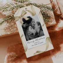 Elegant Cream Gold Bow Photo Holiday