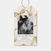 Elegant Cream Gold Bow Photo Holiday ギフトタグ (正面)