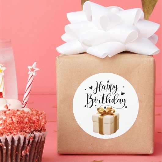 Elegant Cream & Gold Luxury Happy Birthday  ラウンドシール (パーティー)