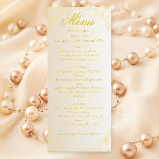 Elegant Cream Ivory and Gold Wedding Menu Card メニュー