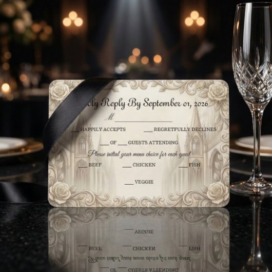 Elegant Cream Monochromatic Cathedral 出欠カード