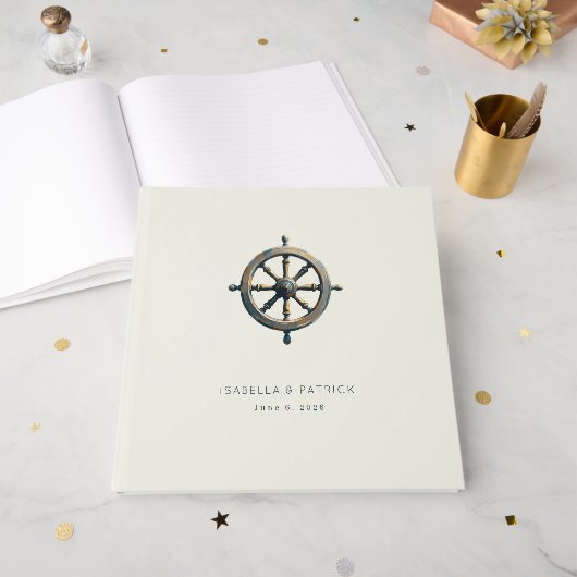 Elegant Cream Nautical Wheel ゲストブック (正面見開き)
