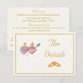 Elegant Cream & Ochre Two Hearts Catholic Wedding  エンクロージャーカード