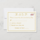Elegant Cream & Ochre Two Hearts Catholic Wedding 出欠カード (正面)