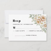 Elegant Cream Peony and White Rose Wedding 出欠カード (正面)