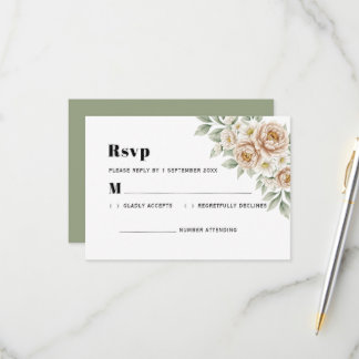 Elegant Cream Peony and White Rose Wedding 出欠カード