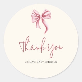 Elegant Cream Pink Girl Bow Baby Shower Thank You ラウンドシール