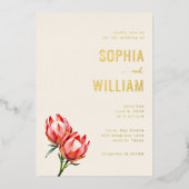 Elegant Cream Protea Floral 箔招待状 (正面)