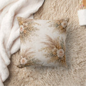 Elegant Cream Rose Boho Botanical Bouquet クッション (ブランケット)