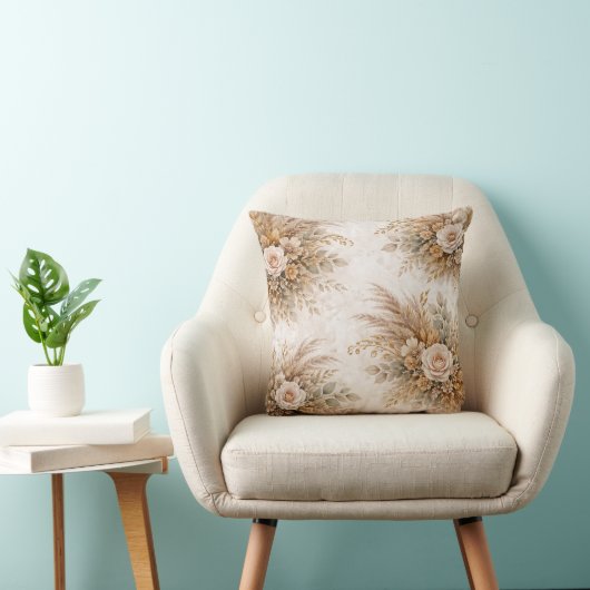 Elegant Cream Rose Boho Botanical Bouquet クッション (椅子)