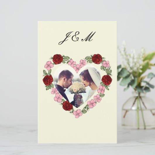 Elegant Cream Rose Heart Wedding Invitation (スタンド正面)